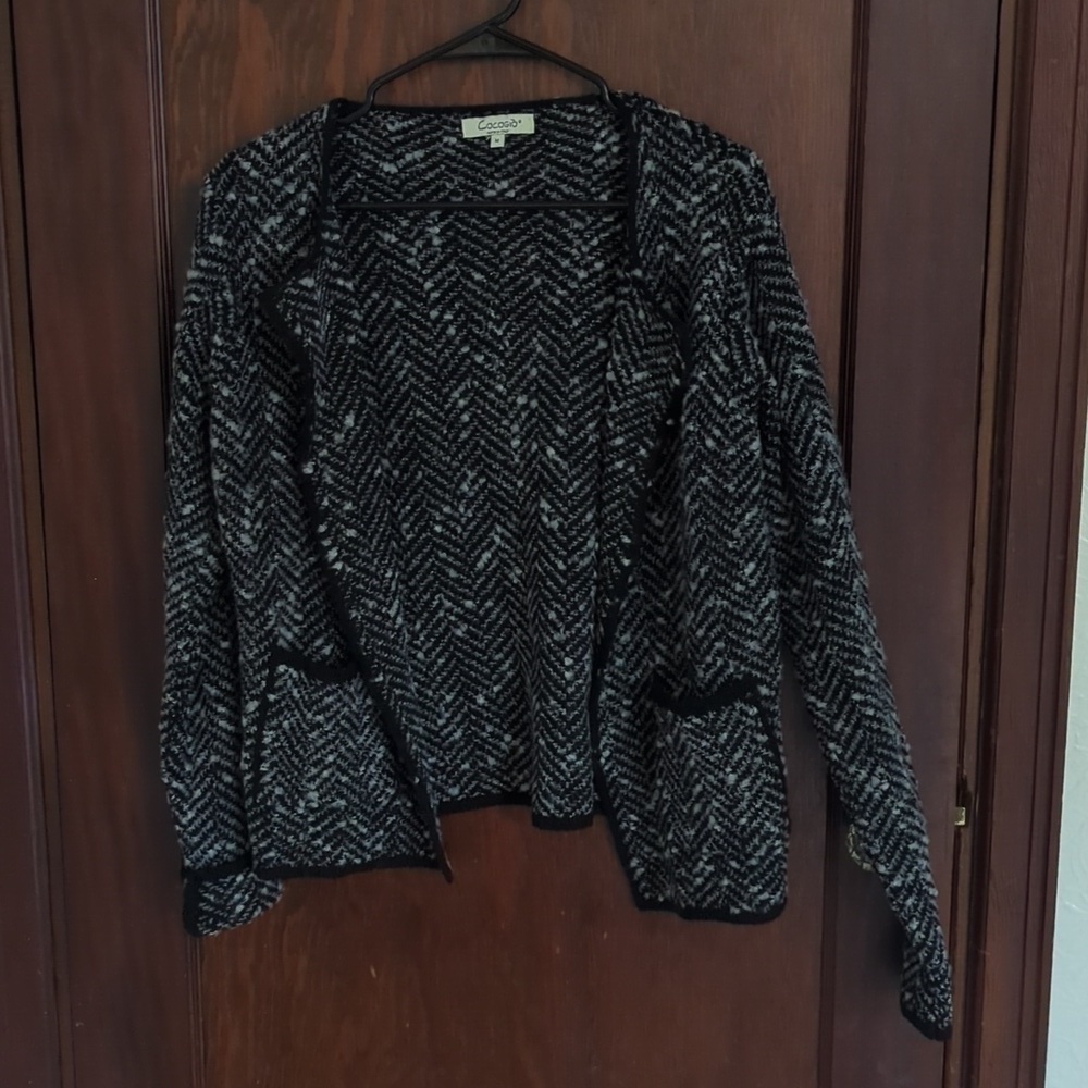 Cocogio Black & Gray Knit Wool Blend Open Front Cardigan Size Medium